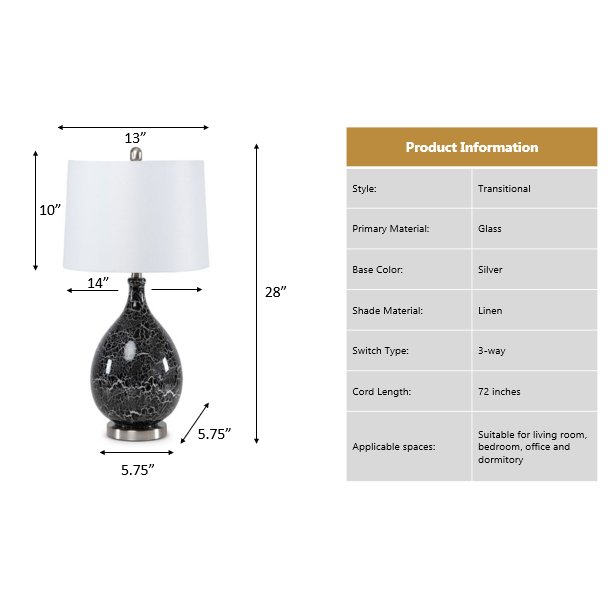 Quinn 28" Grey-Silver Glass Table Lamp, (Set of 2). Picture 6