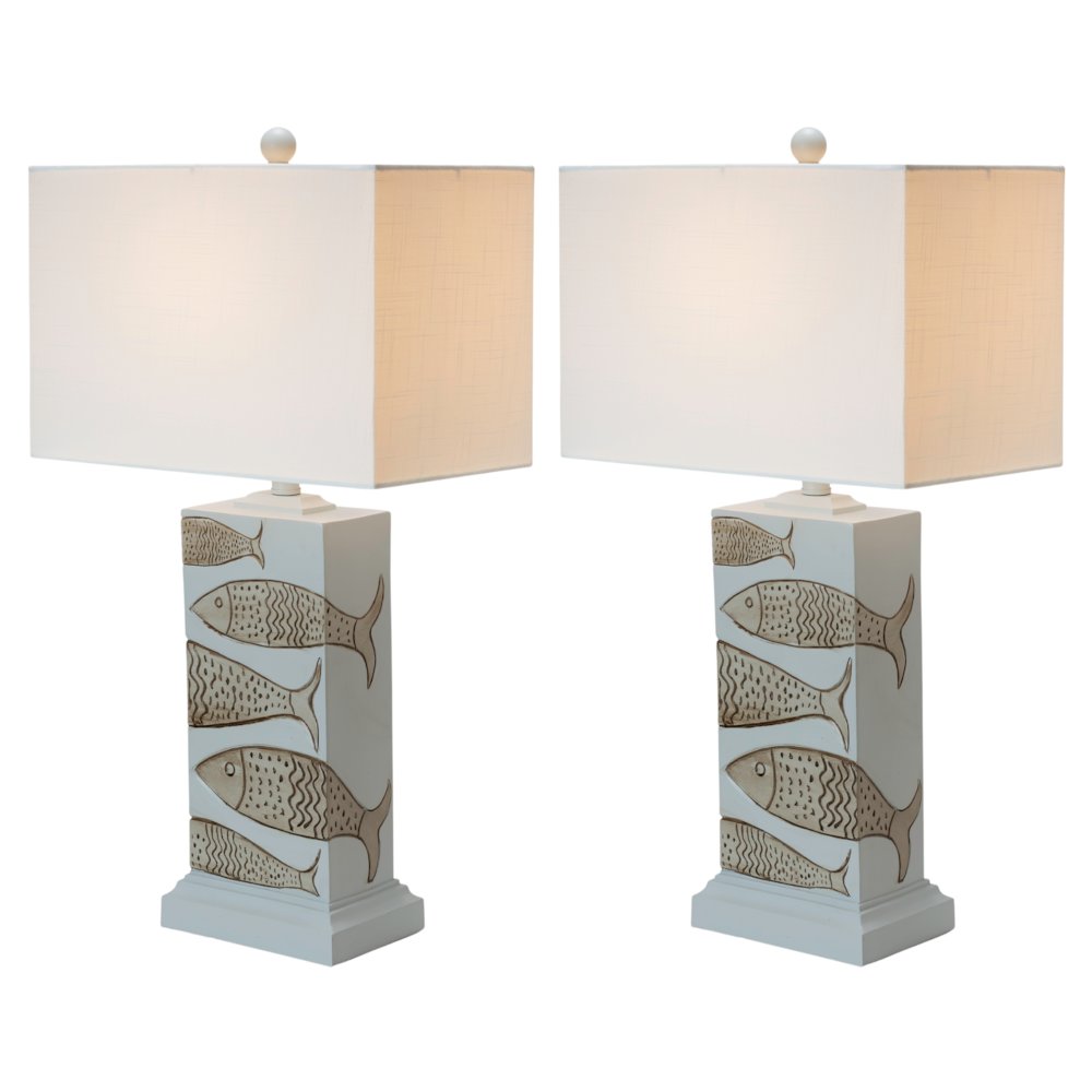 Pompano - 28" Polyresin Coastal Fish Table Lamp - Set of 2 - Blue, White. Picture 1