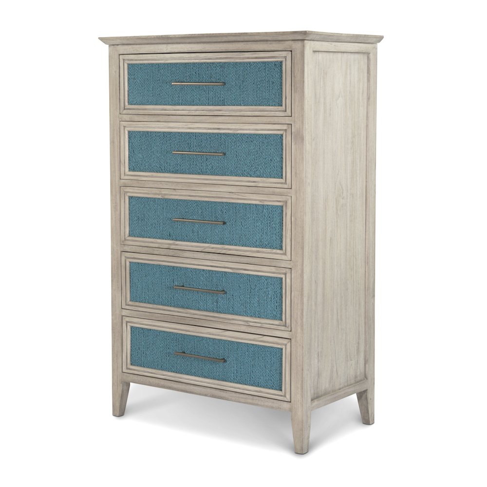 Ocean Isles 5 Drawer Woven Chest Ocean Blue and Aged Ivory Finish. Picture 1
