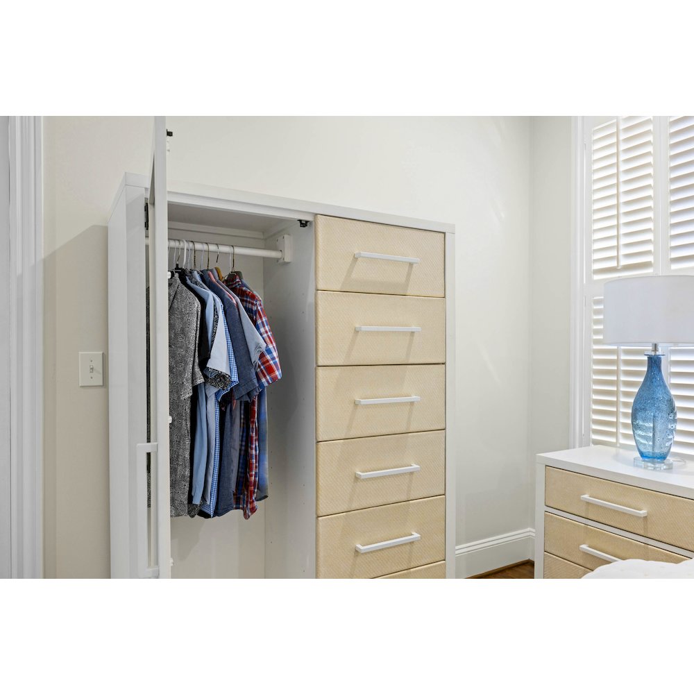 Miramar - Woven Mirrored Door Chest - Sand and Stark White Finish. Picture 10