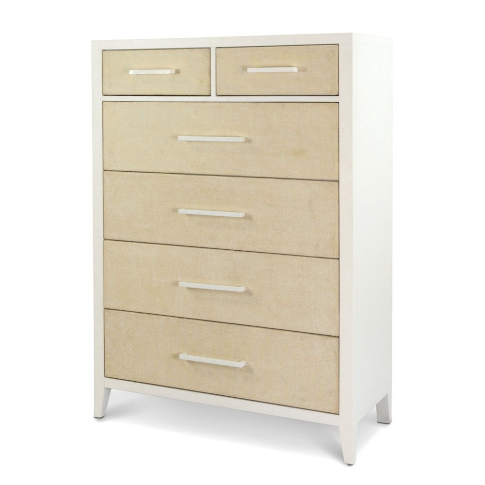 Miramar 6 Drawer Woven Chest Sand and Stark White Finish. Picture 1