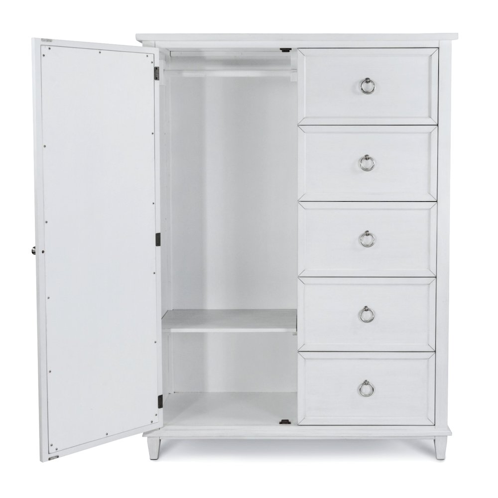 Point Breeze - Mirrored Door Chest - Fresh White with Soft Grey Glaze Finish. Picture 2