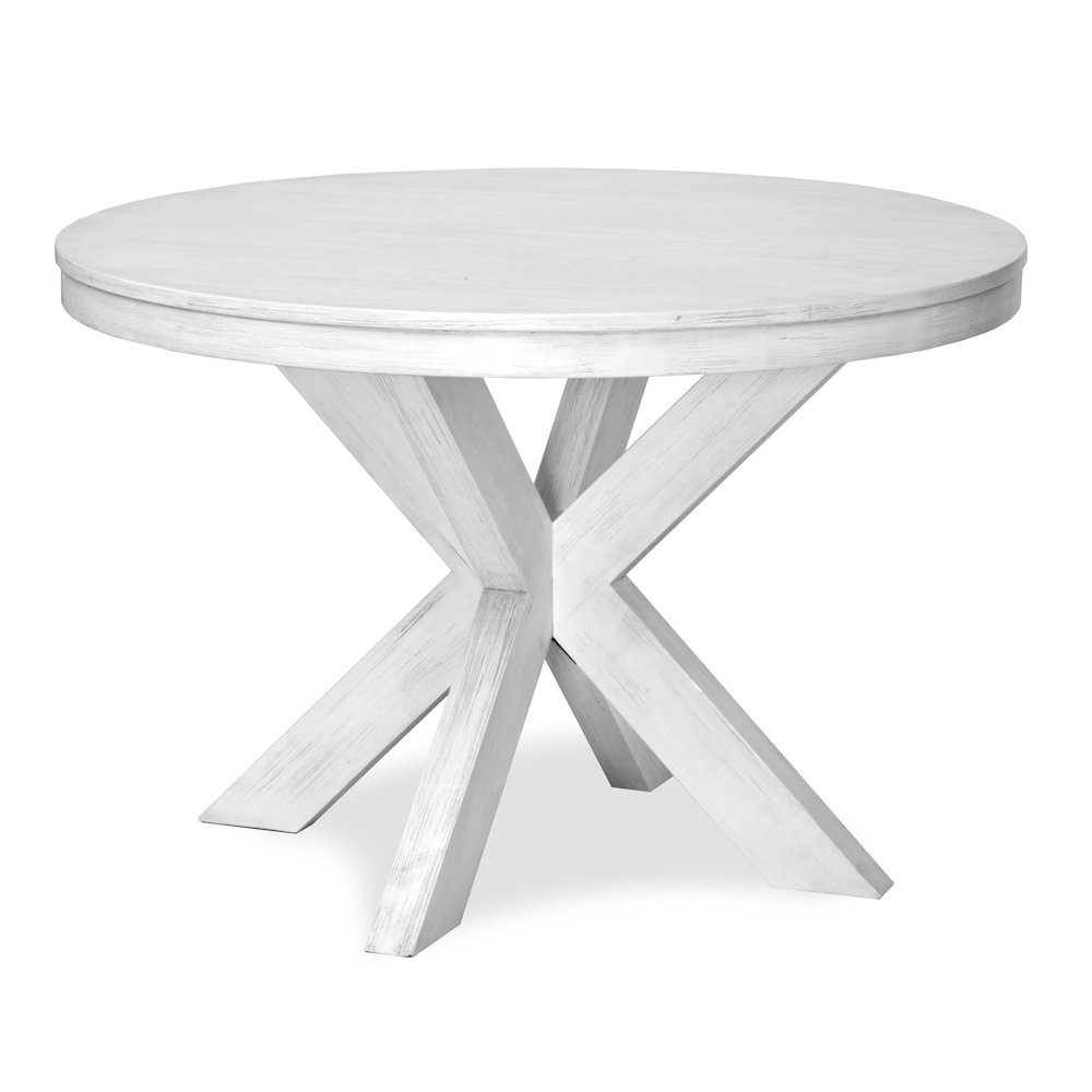 Surfside 45" Round Dining Table  X Shaped Base Weathered White Finish. Picture 1