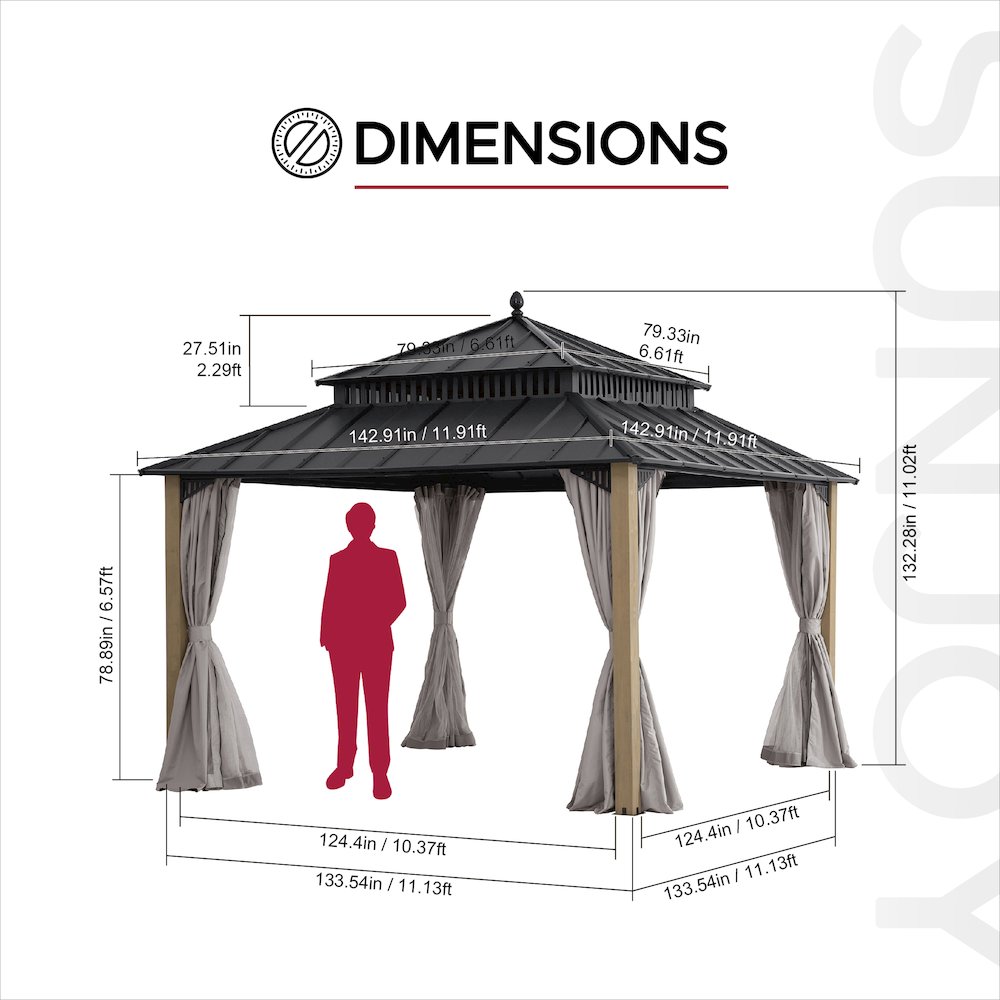 12 ft. x 12 ft. Kingston Extra-Tall, Wide Hardtop Wood Gazebo. Picture 7