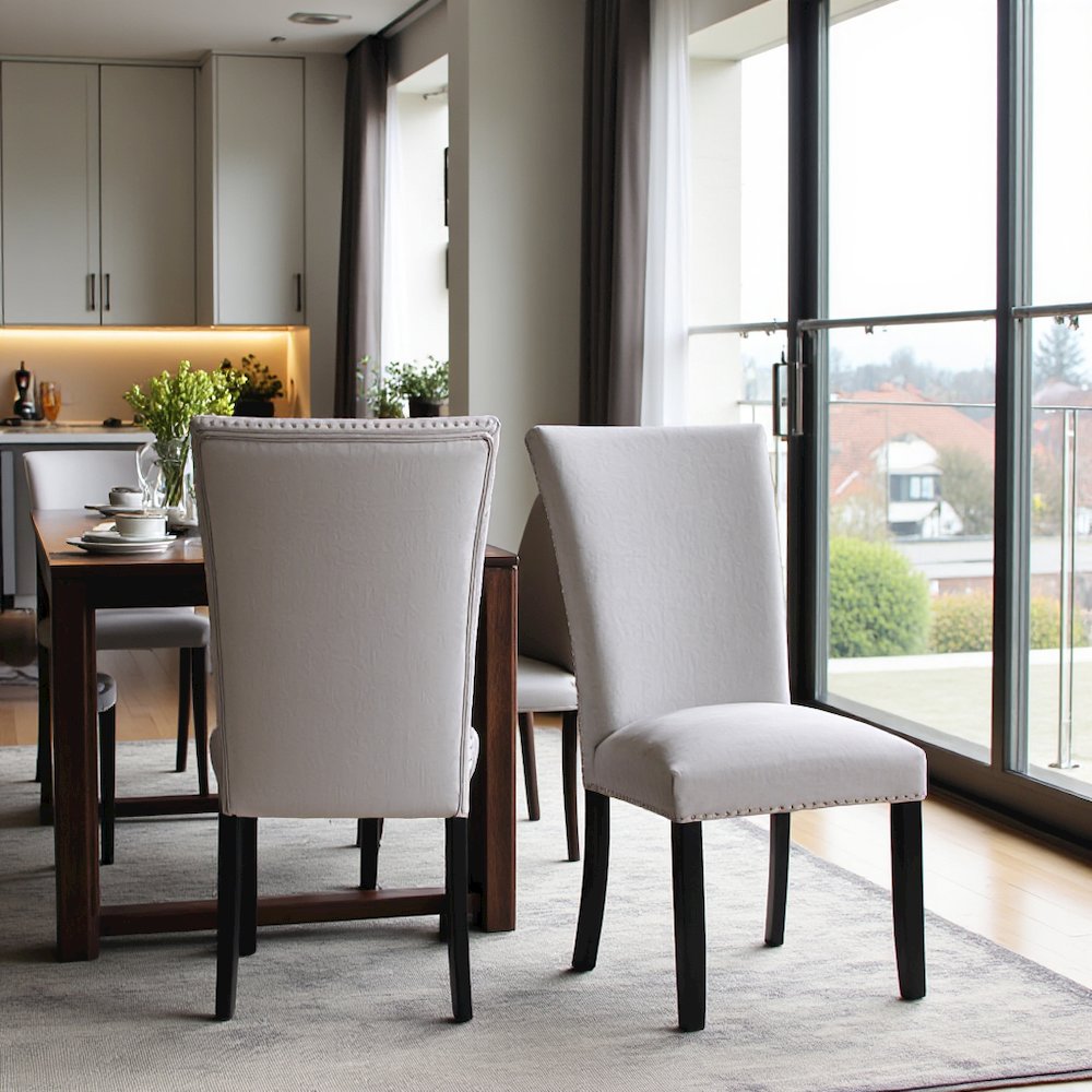 Gray Velvet Upholstered Dining Chairs Set of 2 with Rubberwood Frame. Picture 4