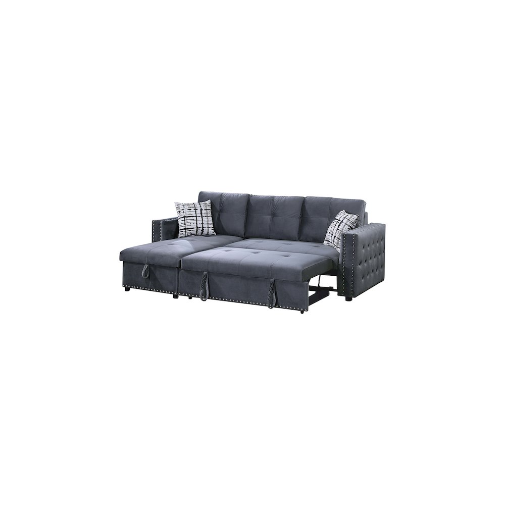 Upholstered Velvet Reversible Chaise Convertible Sectional in Smoke. Picture 2