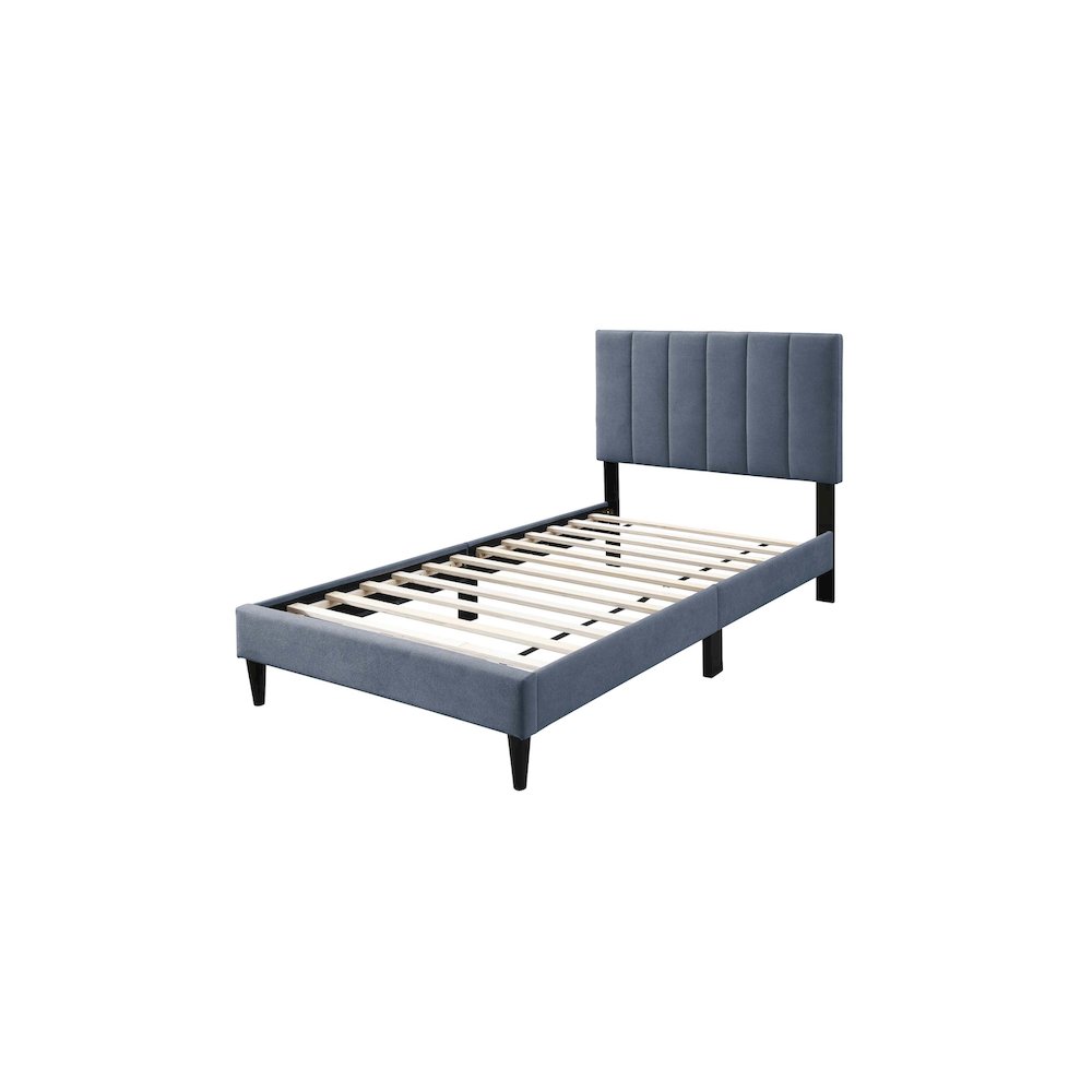 Adjustable Channel Tufted Charcoal Brushed Linen Twin Bed Frame. Picture 1