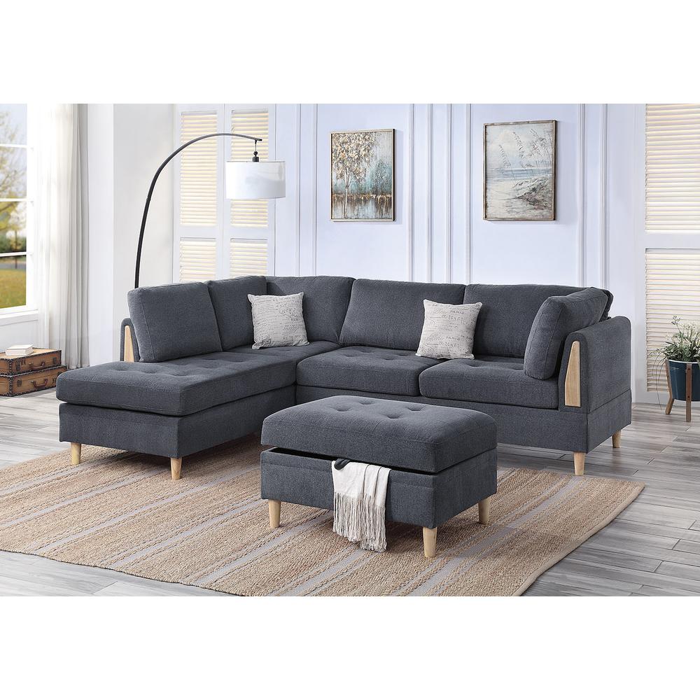 Furniture Chenille 3 piece Sectional in Charcoal Color. Picture 2