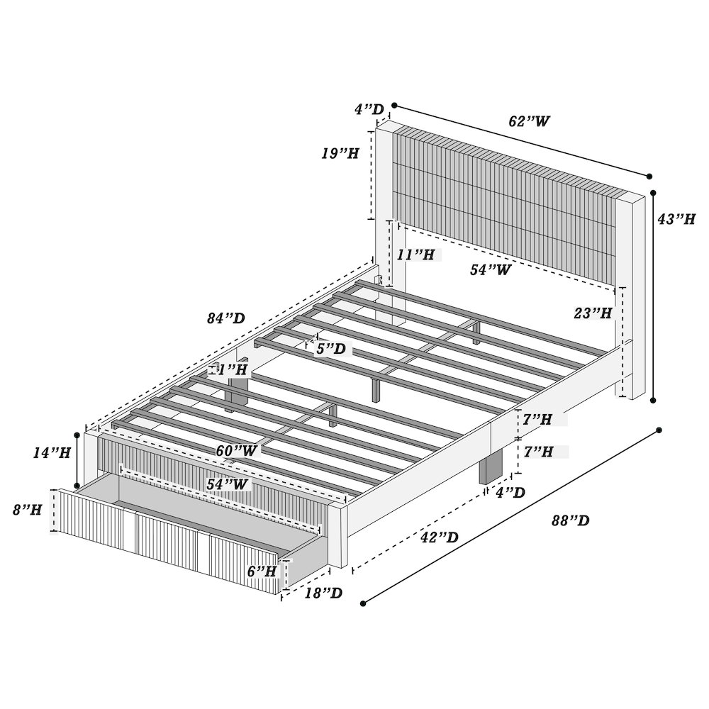 Queen Platform Bed with Underbed Storage in Gray. Picture 2