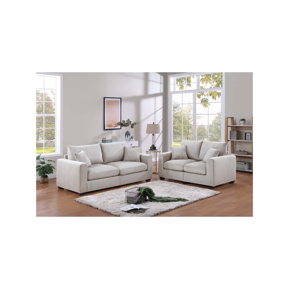 Upholstered Corduroy Sofa Loveseat Set in Ivory. Picture 2