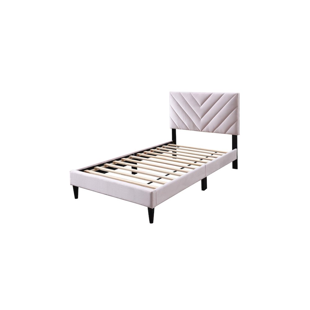 Twin Adjustable V-Stitch Headboard Modern Velvet Platform Bed, Light Pink. Picture 1