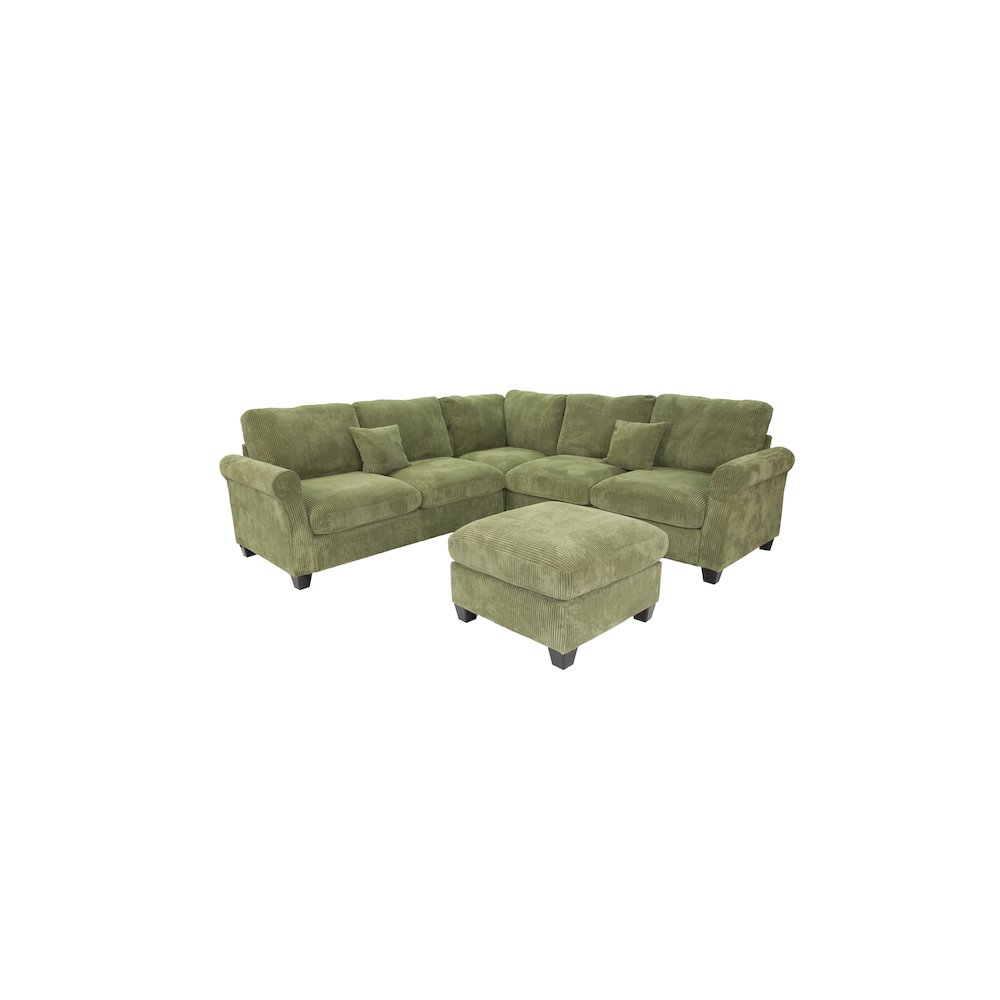 Upholstered Corduroy 4-Piece Sectional in Dark Sage. Picture 1