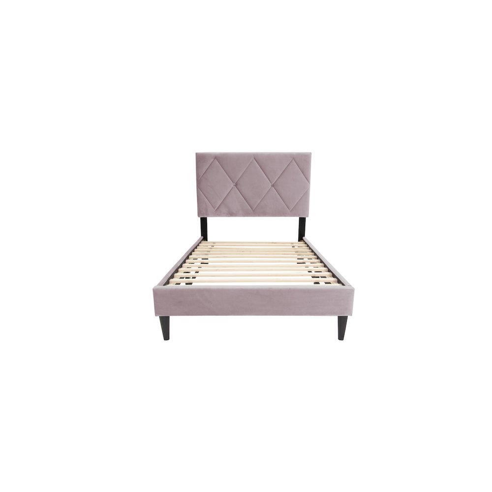 Adjustable Diamond Tufted Headboard Twin Bed Frame in Light Pink Velvet. Picture 2
