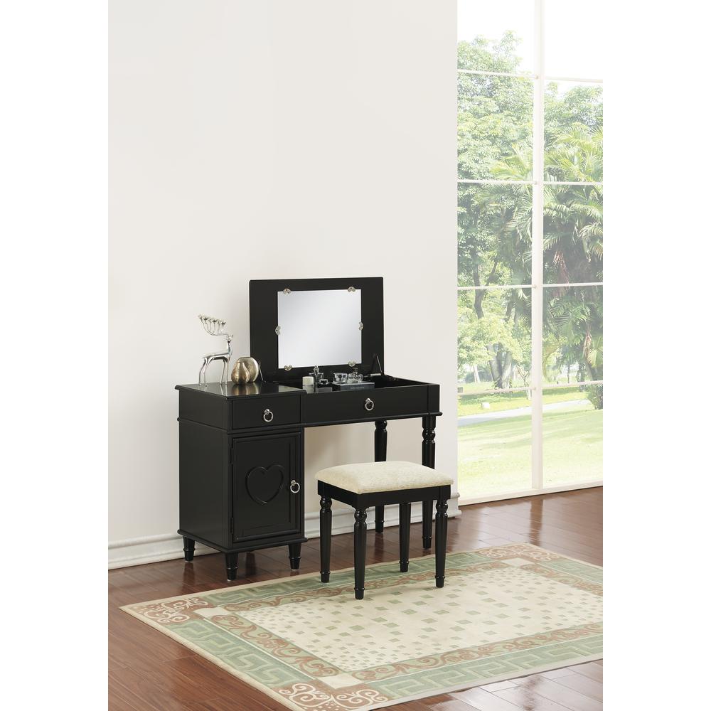 Wooden Makeup Vanity Set Desk, Mirror and Stool - Black. Picture 6
