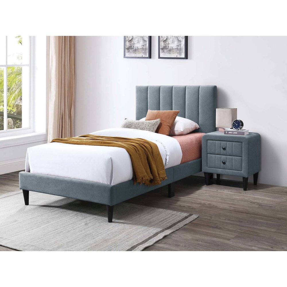 Adjustable Channel Tufted Gray Brushed Linen Twin Bed Frame. Picture 4