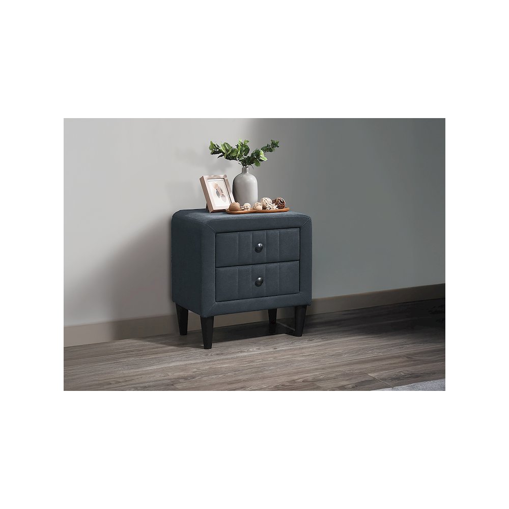 2-Drawer Brushed Linen Fabric  Upholstered Nightstand in Charcoal. Picture 4