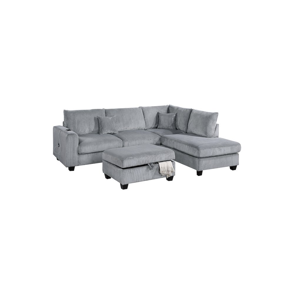 Upholstered Corduroy 3-Piece Sectional Set in Fog. Picture 1
