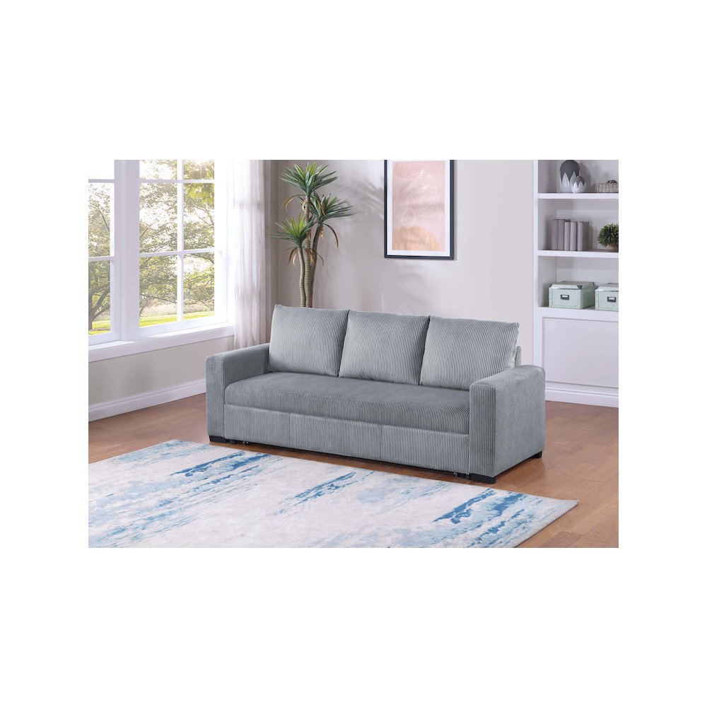 Upholstered Corduroy Convertible Sofa in Fog. Picture 3