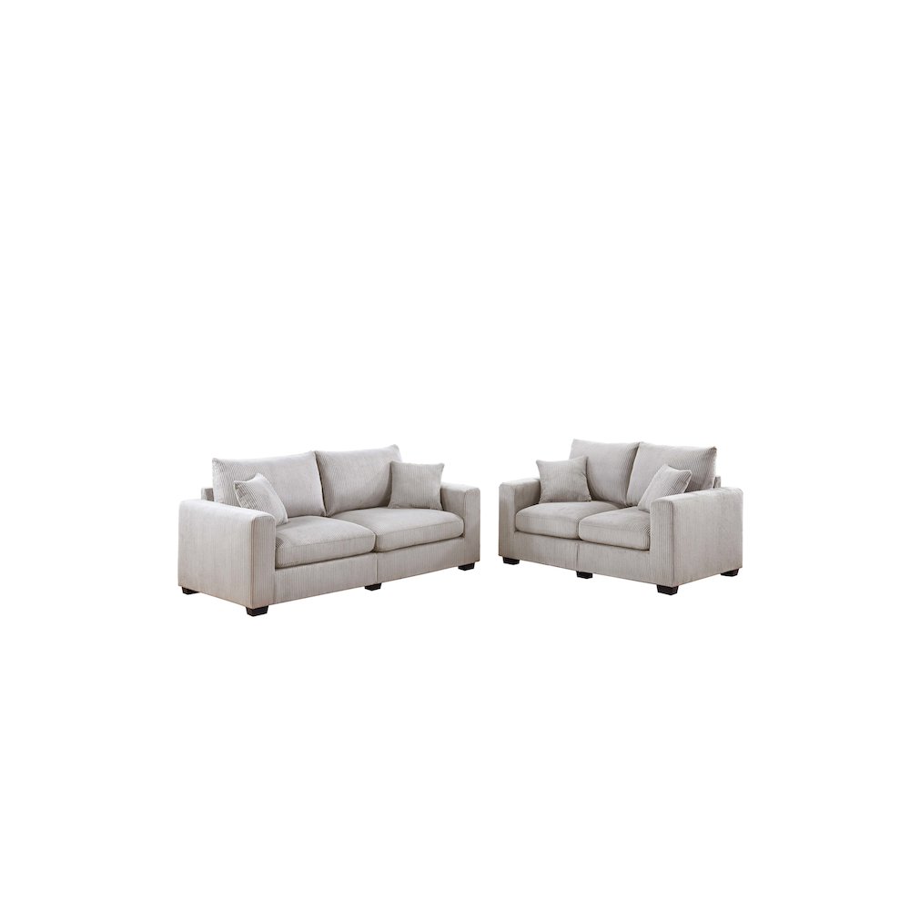 Upholstered Corduroy Sofa Loveseat Set in Ivory. Picture 1
