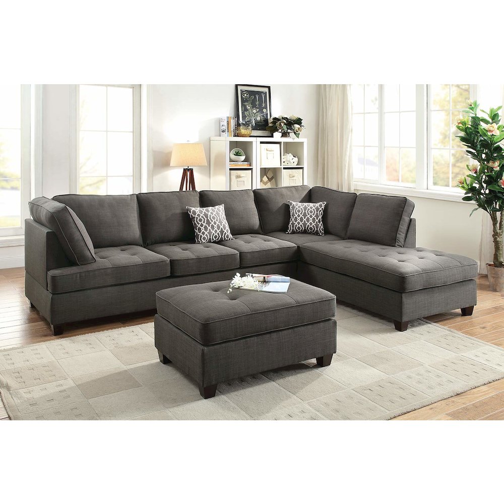 Poundex 2 Piece Fabric Sectional Set in Ash Black, 117" W x 86" D x 37" H, Package Weight 106. Picture 2