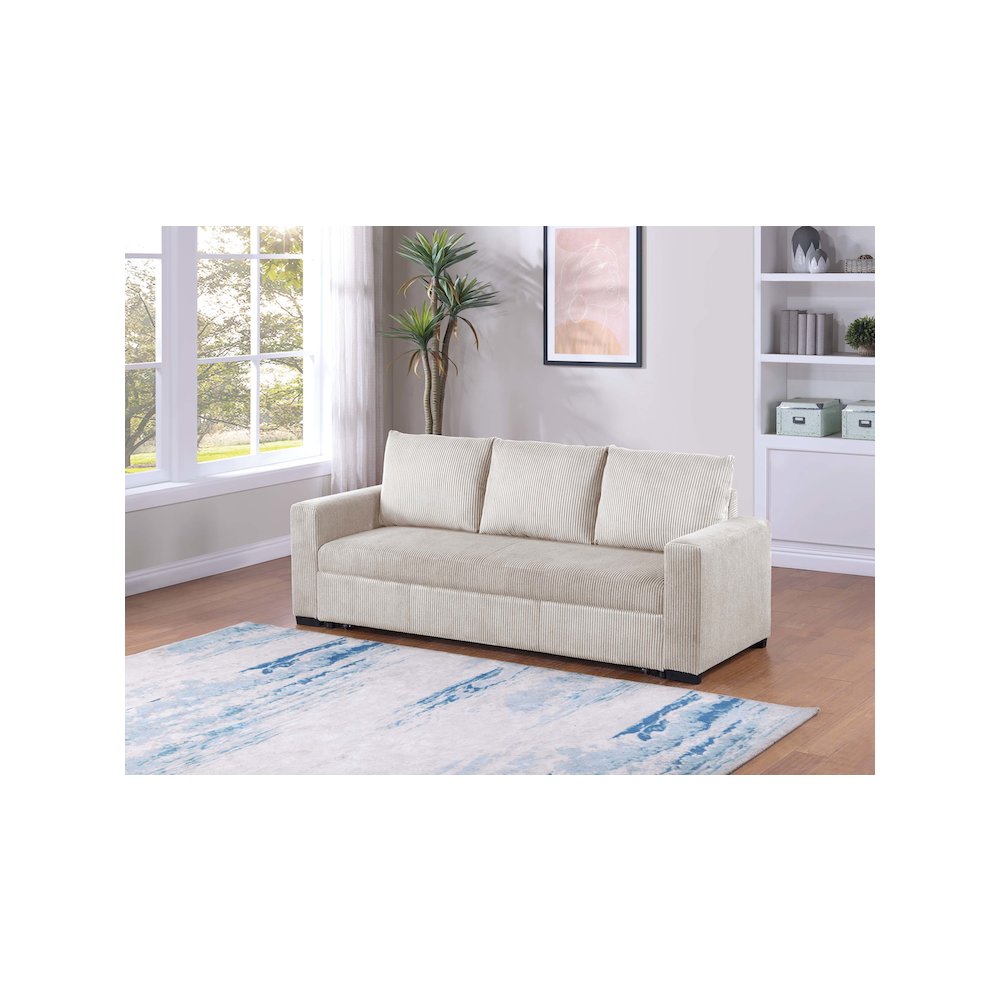 Upholstered Corduroy Convertible Sofa in Ivory. Picture 4