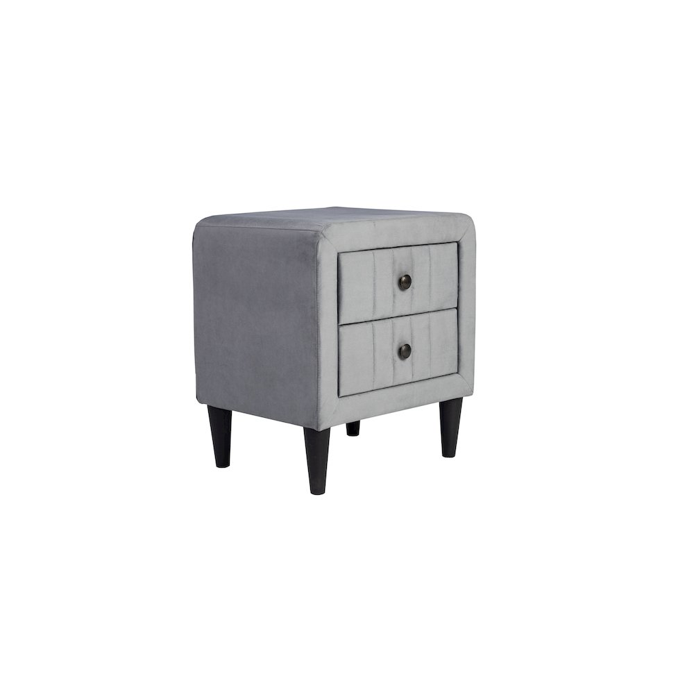 2-Drawer Velvet Upholstered Nightstand in Gray. Picture 3