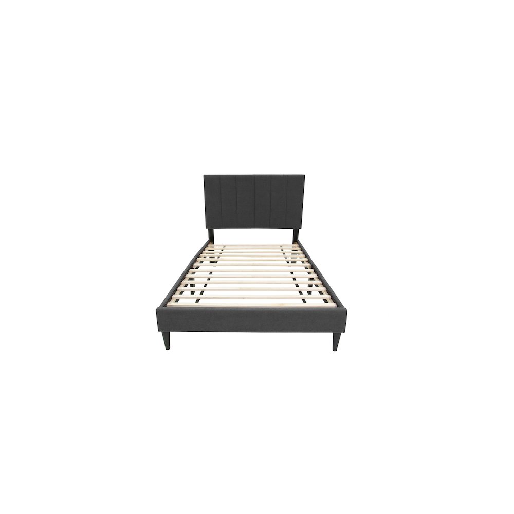 Adjustable Channel Tufted Charcoal Brushed Linen Twin Bed Frame. Picture 2