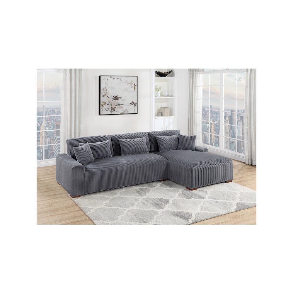 Upholstered Corduroy 2-Piece XL Sectional Set in Dark Gray. Picture 2