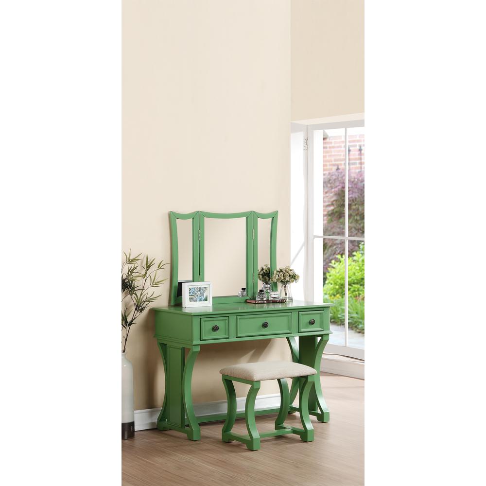 Wooden Makeup Vanity Set Desk, Mirror and Stool - Apple Green. Picture 2