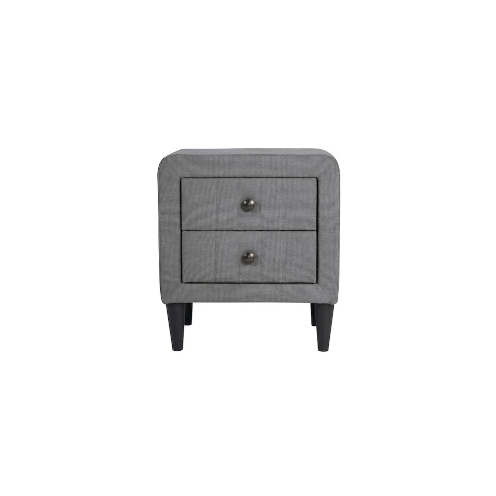 2-Drawer Brushed Linen Fabric  Upholstered Nightstand in Gray. Picture 1