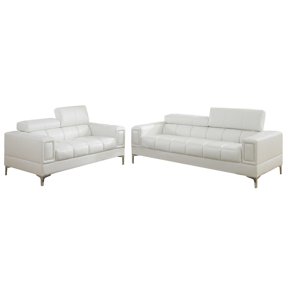 Furniture 2 Piece Faux Leather Sofa Set in Cream-White Color. Picture 1