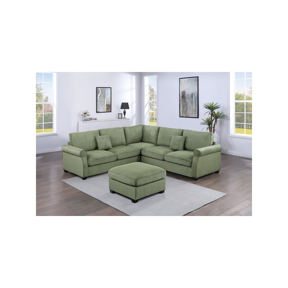 Upholstered Corduroy 4-Piece Sectional in Dark Sage. Picture 4