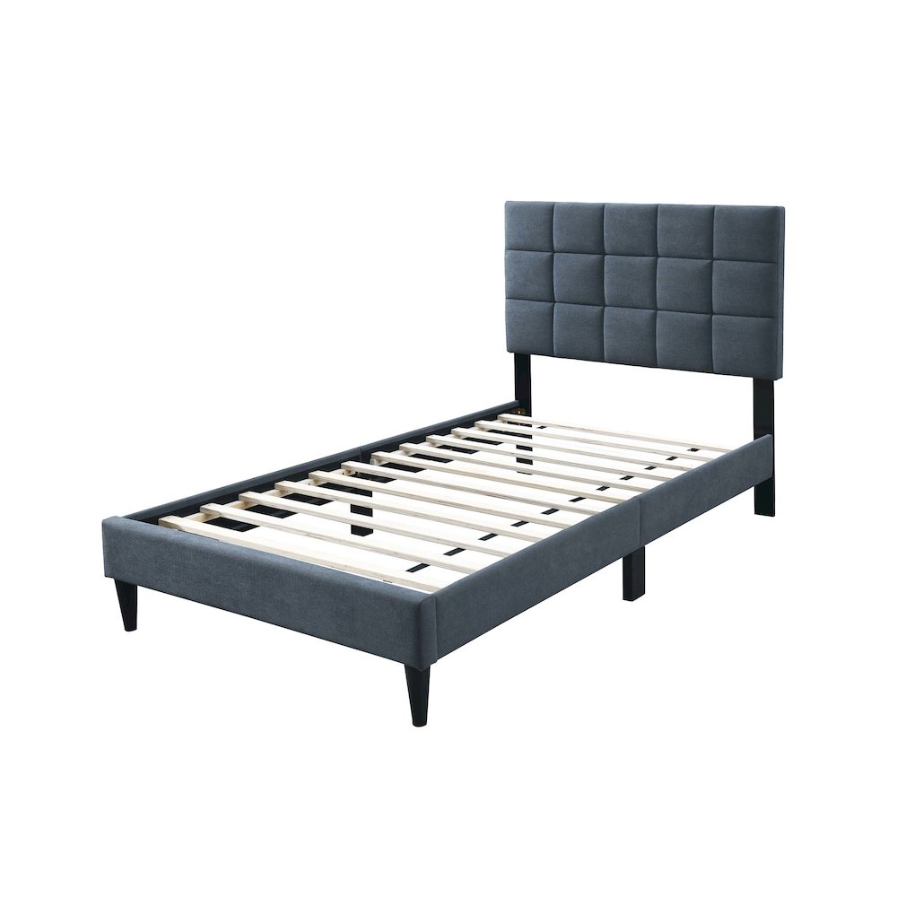 Adjustable Headboard Twin Bed Frame in Brushed Linen Charcoal. Picture 1