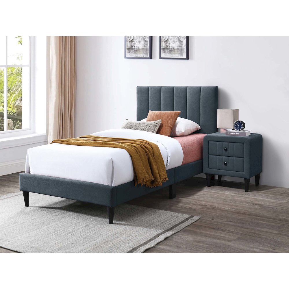 Adjustable Channel Tufted Charcoal Brushed Linen Twin Bed Frame. Picture 4