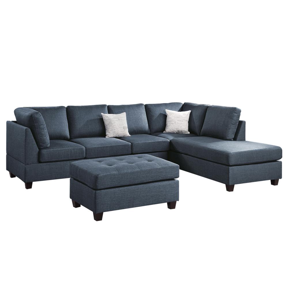 Furniture Dorris Fabric 3-Pc Sectional in Dark Blue Color. Picture 2