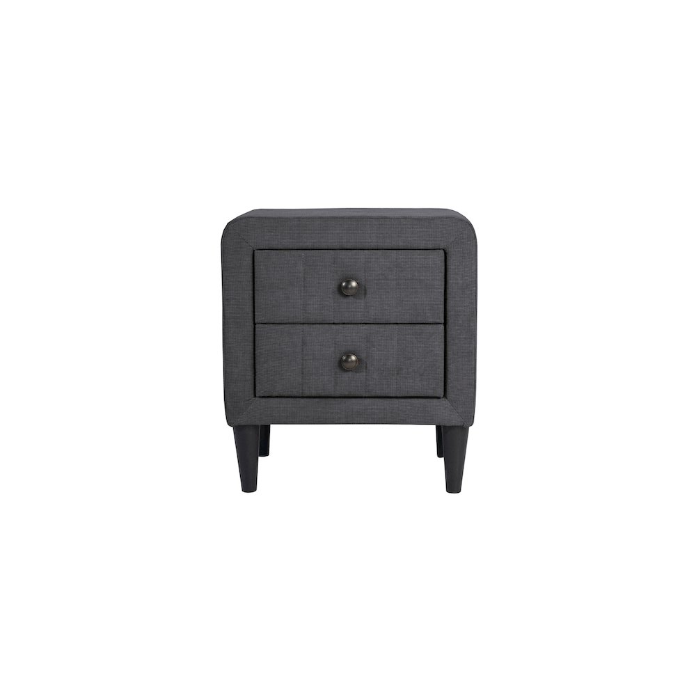2-Drawer Brushed Linen Fabric  Upholstered Nightstand in Charcoal. Picture 2