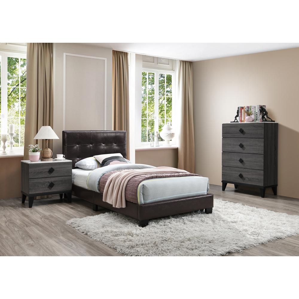 Twin Upholstered Bed Frame with Slats in Brown Faux Leather. Picture 6