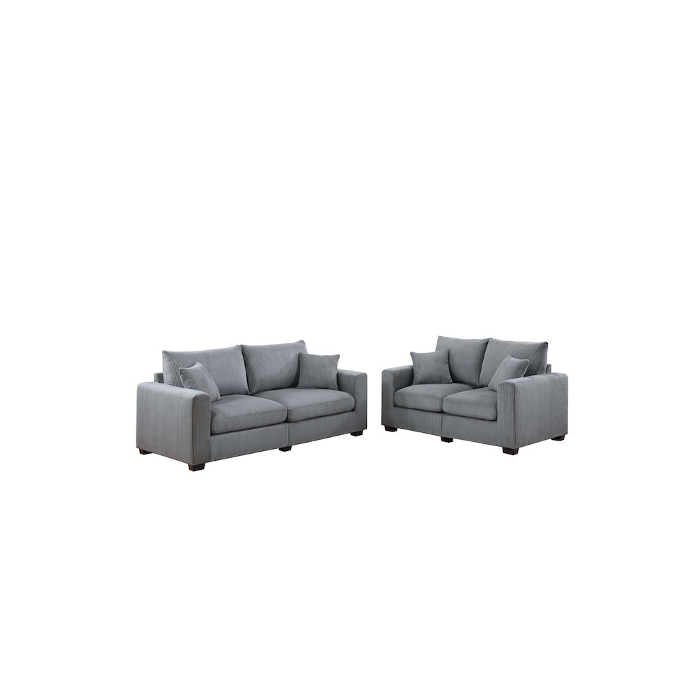 Upholstered Corduroy Sofa Loveseat Set in Fog. Picture 1