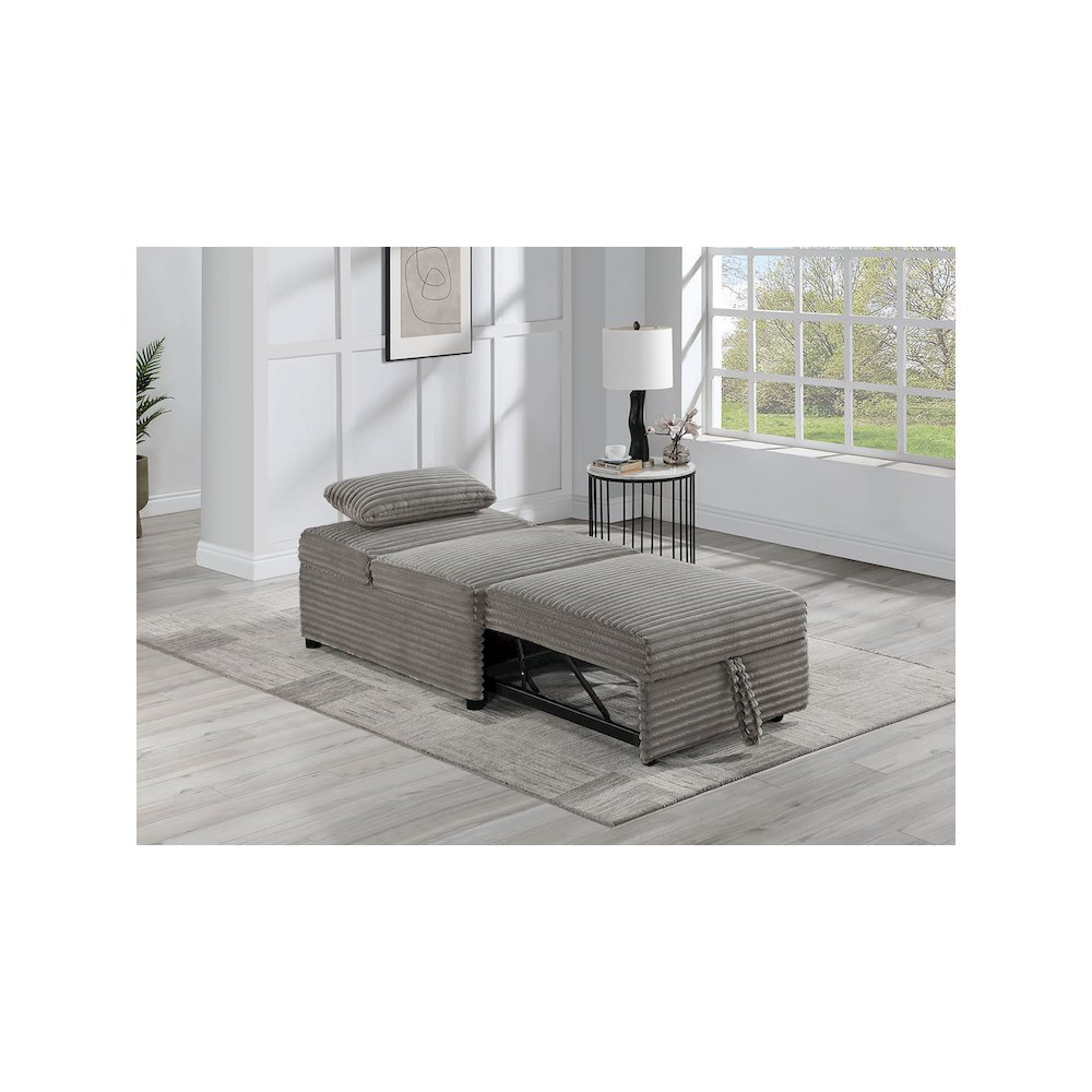 Upholstered Wide Welt Corduroy Convertible Chair in Smoke. Picture 5