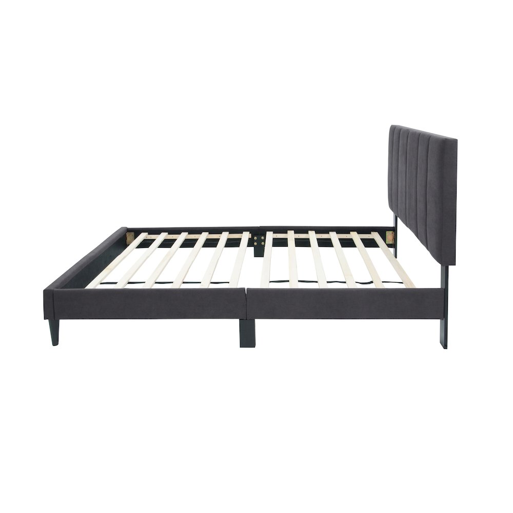 Adjustable Channel Tufted Charcoal Brushed Linen Twin Bed Frame. Picture 3