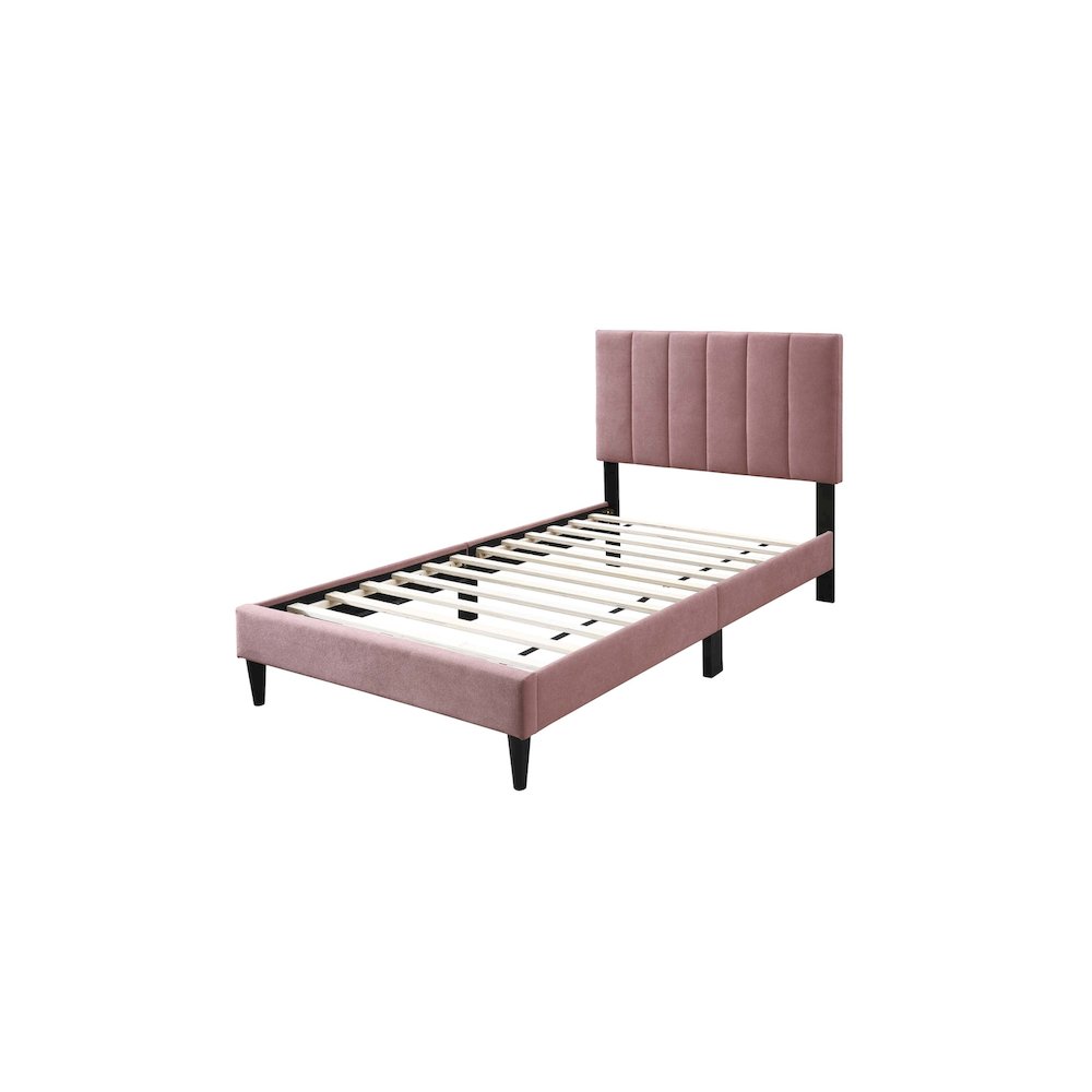 Adjustable Channel Tufted Pink Brushed Linen Twin Bed Frame. Picture 1