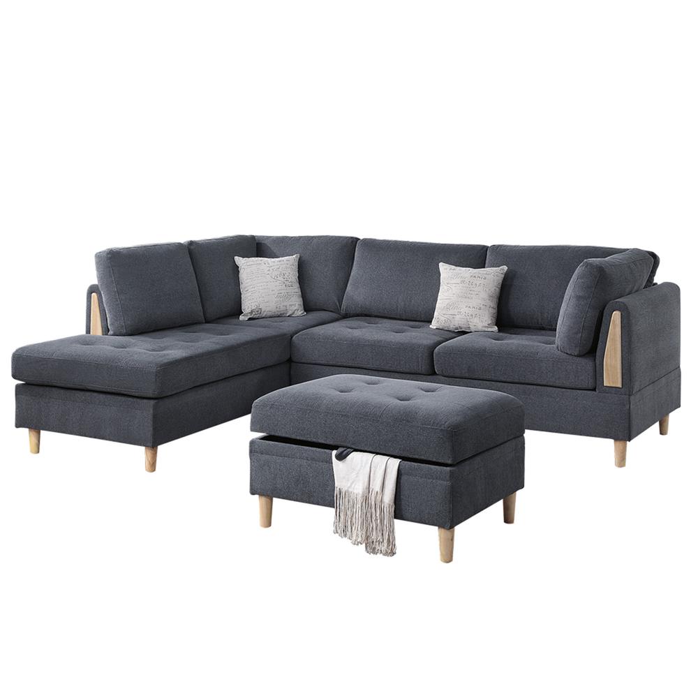 Furniture Chenille 3 piece Sectional in Charcoal Color. Picture 1