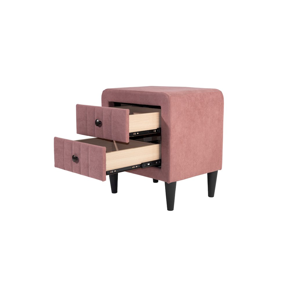2-Drawer Brushed Linen Fabric  Upholstered Nightstand in Pink. Picture 3