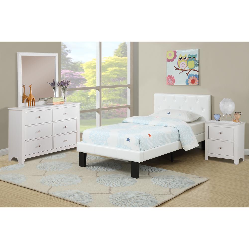 Twin Upholstered Bed Frame with Slats in White Faux Leather. Picture 4