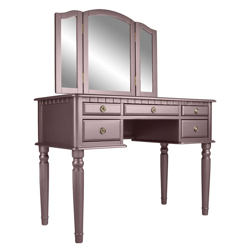 Wooden Makeup Vanity Set Desk, Mirror and Stool - Rose Gold. Picture 3