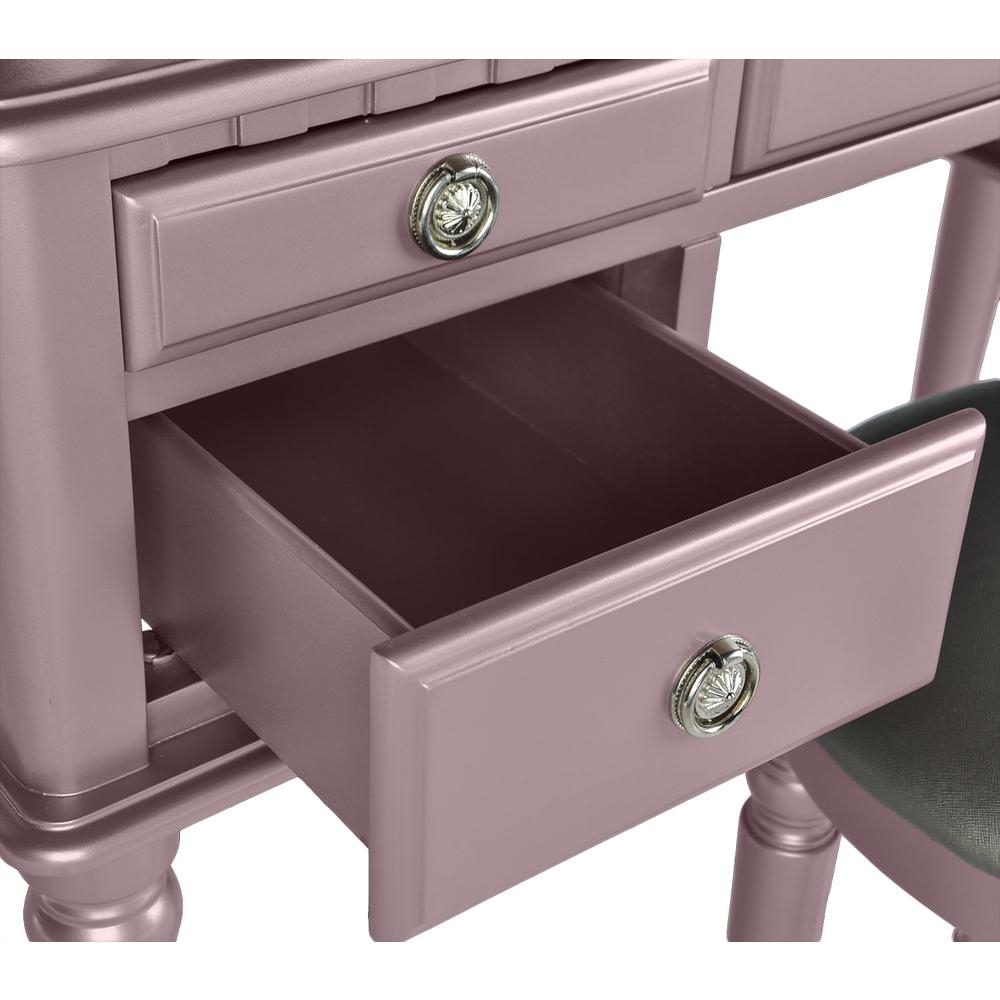 Wooden Makeup Vanity Set Desk, Mirror and Stool - Rose Gold. Picture 4
