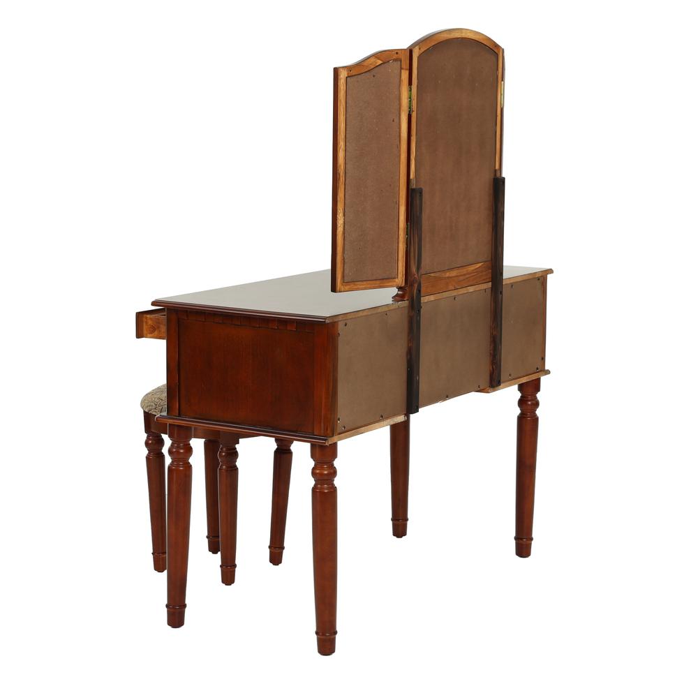 Poundex Wooden Makeup Vanity Set Desk, Mirror and Stool - Cherry, 43" W x 19" D x 54" H, Package Weight 91. Picture 3