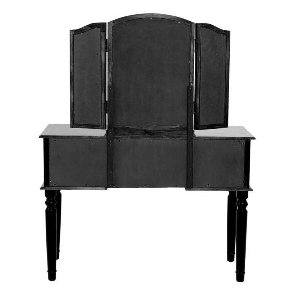 Poundex Wooden Makeup Vanity Set Desk, Mirror and Stool - Black, 43" W x 19" D x 54" H, Package Weight 91. Picture 3