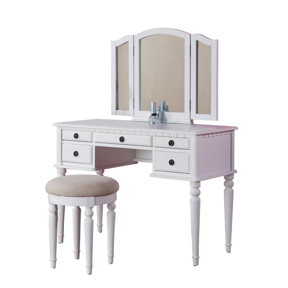 Wooden Makeup Vanity Set Desk, Mirror and Stool - White. Picture 7