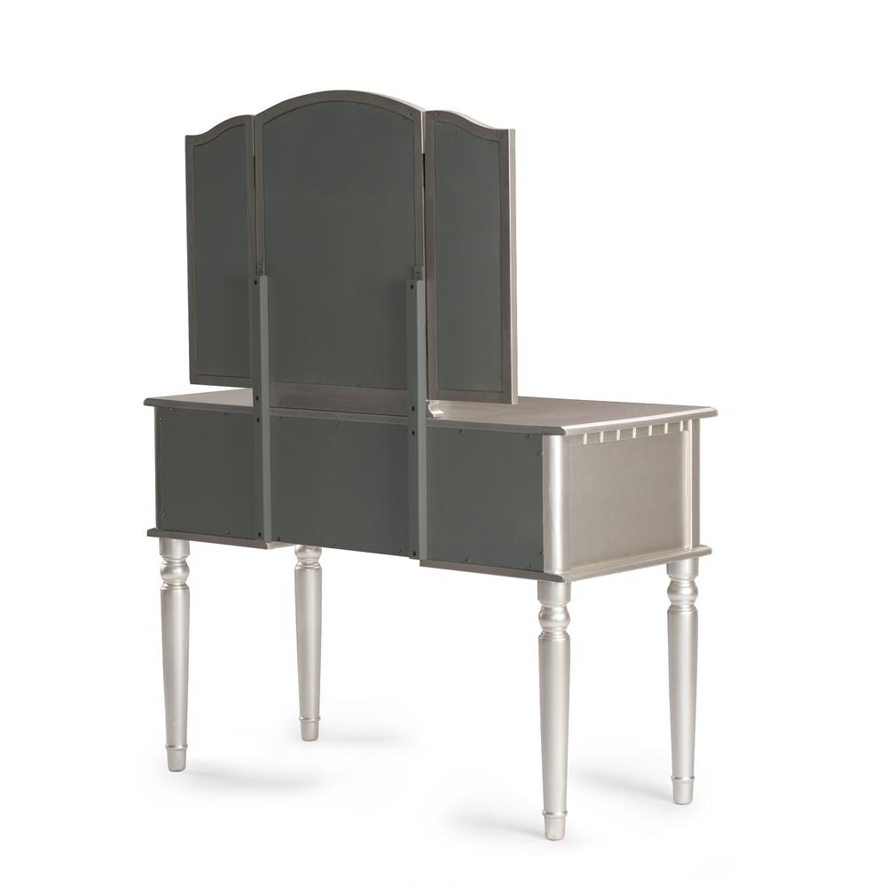 Poundex Wooden Makeup Vanity Set Desk, Mirror and Stool - Silver, 43" W x 19" D x 54" H, Package Weight 91. Picture 3